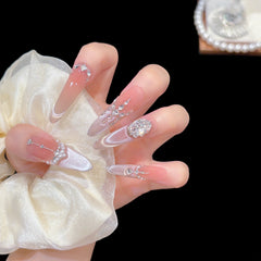 Cherry Blossom Crushed Diamond Pearl Press On Nails