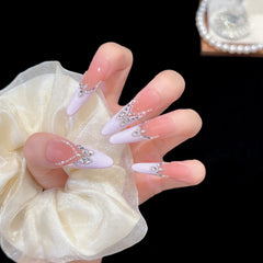 V-Shape Full Diamond Silver Glitter Press On Nails