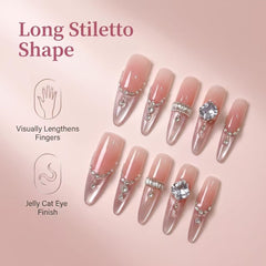 Nude Pink Polka Dot Full Diamond Press On Nails
