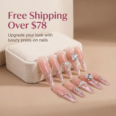 Nude Pink Polka Dot Full Diamond Press On Nails
