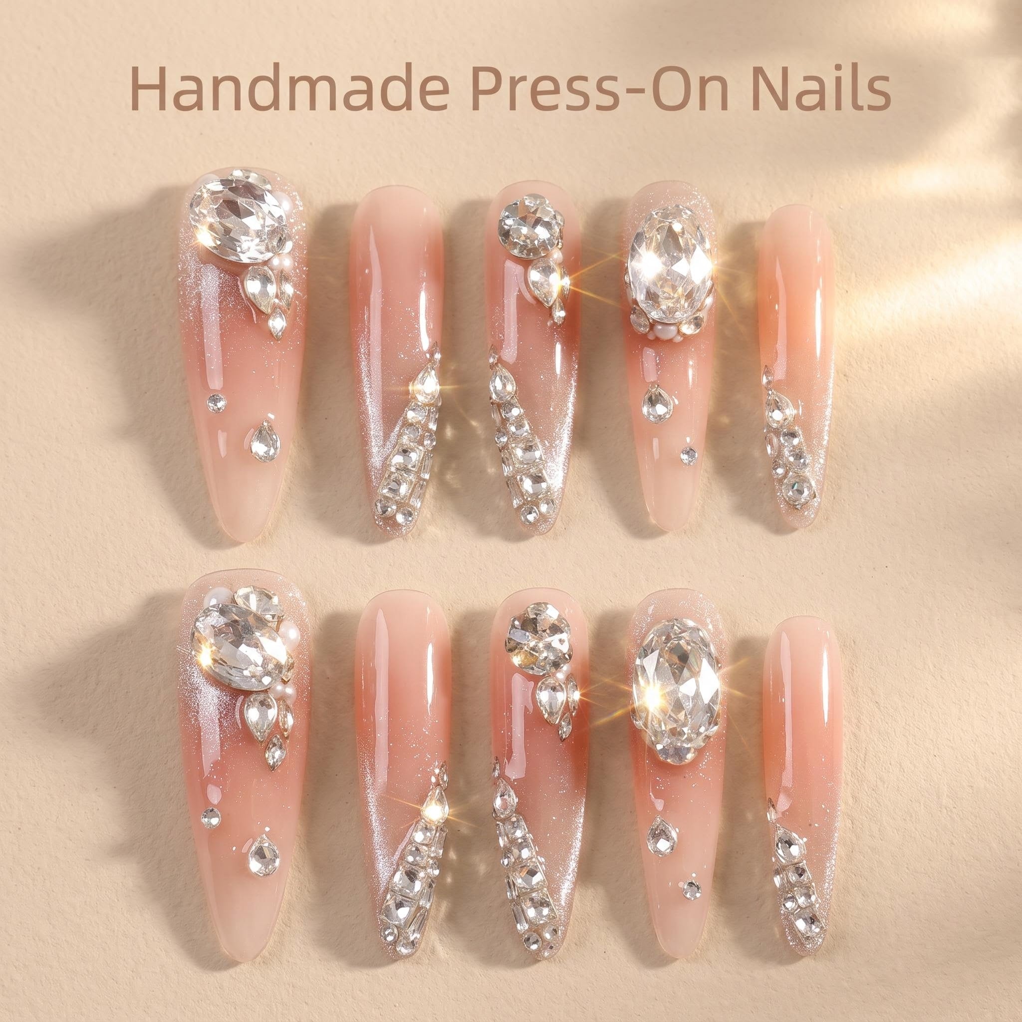 Silver Pink Gradient Pearl Zircon Press On Nails