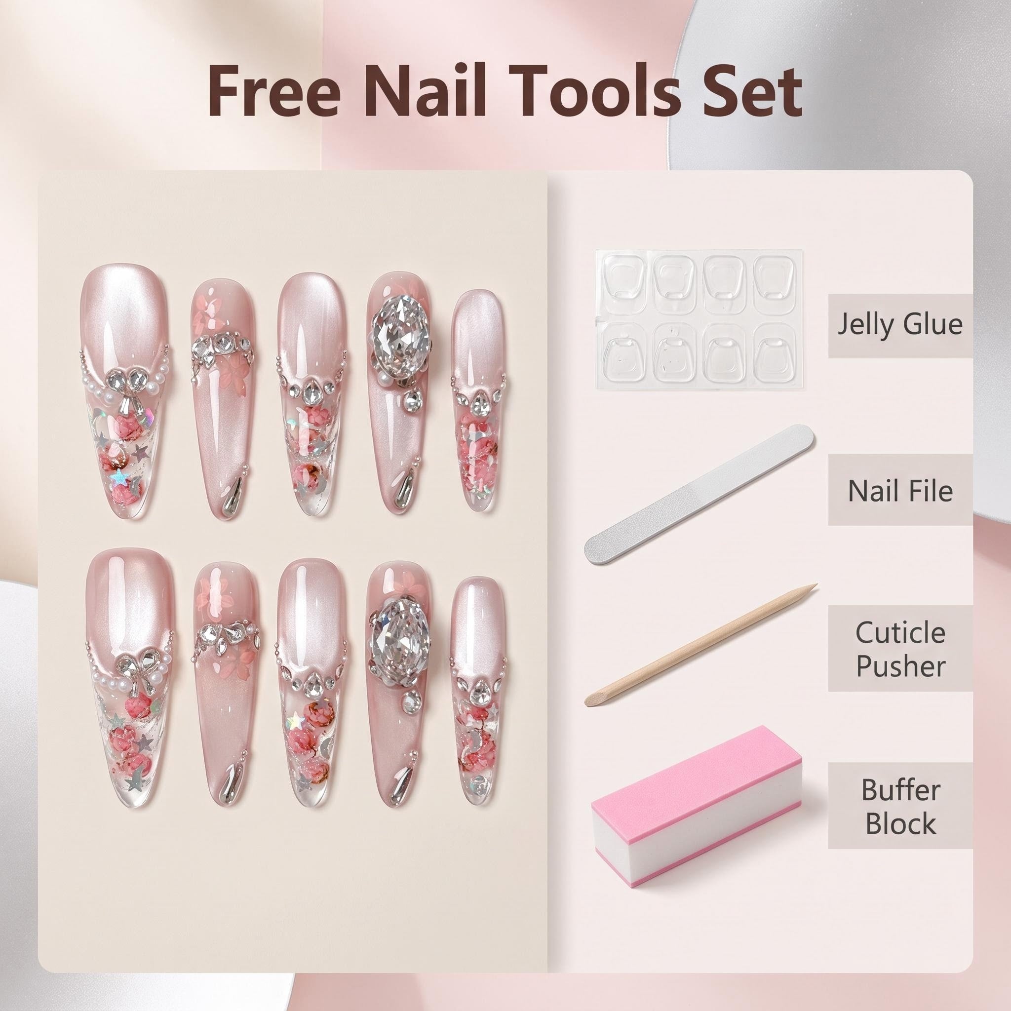 Full Diamond Crushed Diamond Silver Glitter Press On Nails