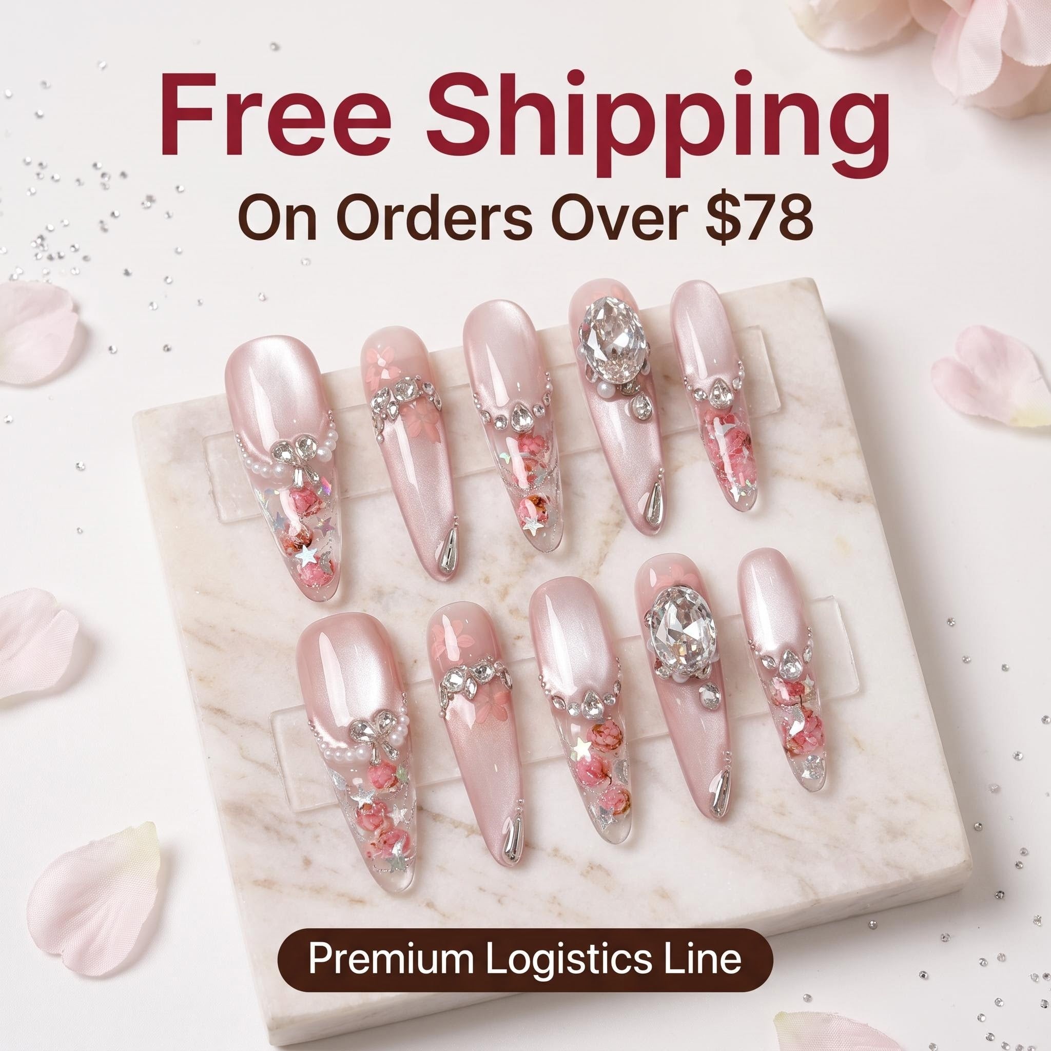 Full Diamond Crushed Diamond Silver Glitter Press On Nails