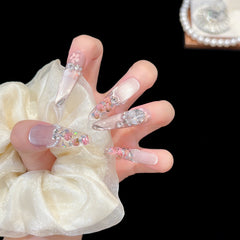 Full Diamond Crushed Diamond Silver Glitter Press On Nails