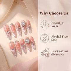 Cherry Blossom Crushed Diamond Pearl Press On Nails