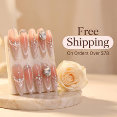 Cherry Blossom Crushed Diamond Pearl Press On Nails