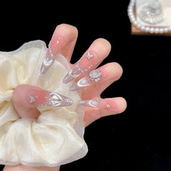 Pink Purple Gradient Pearl Zircon Press On Nails