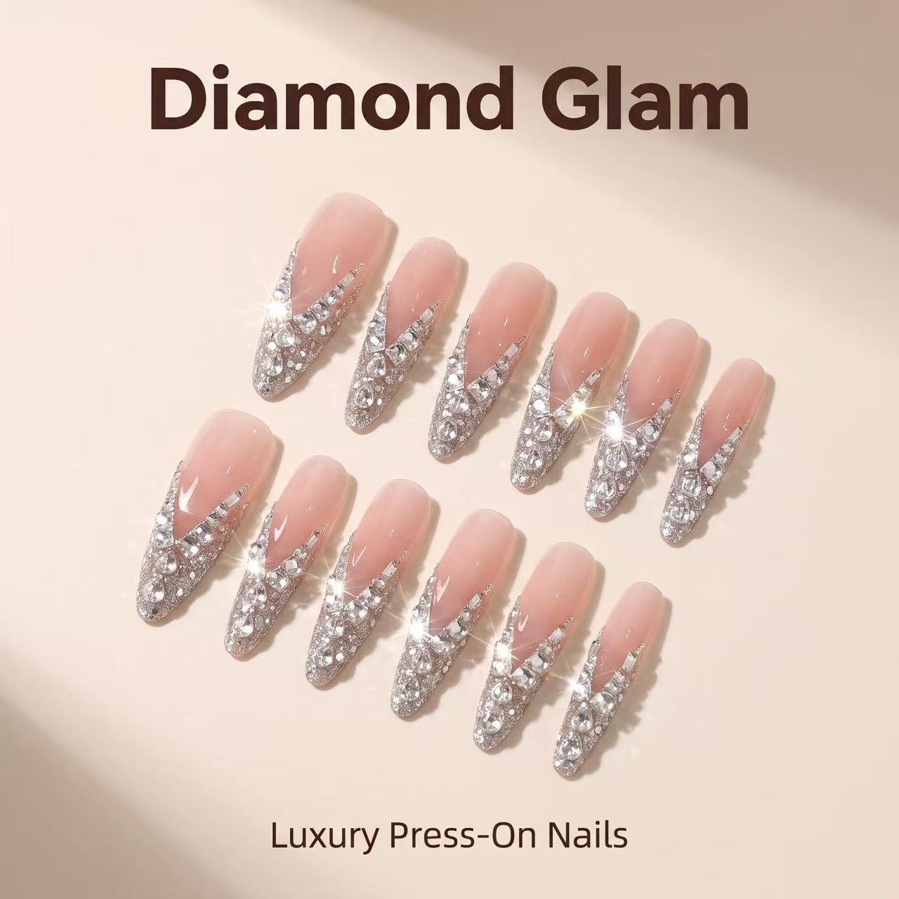 Pearl Zircon Silver Glitter Press On Nails