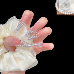 Pearl Zircon Silver Glitter Press On Nails