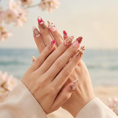 Red Brown Polka Dot White Flower Press On Nails