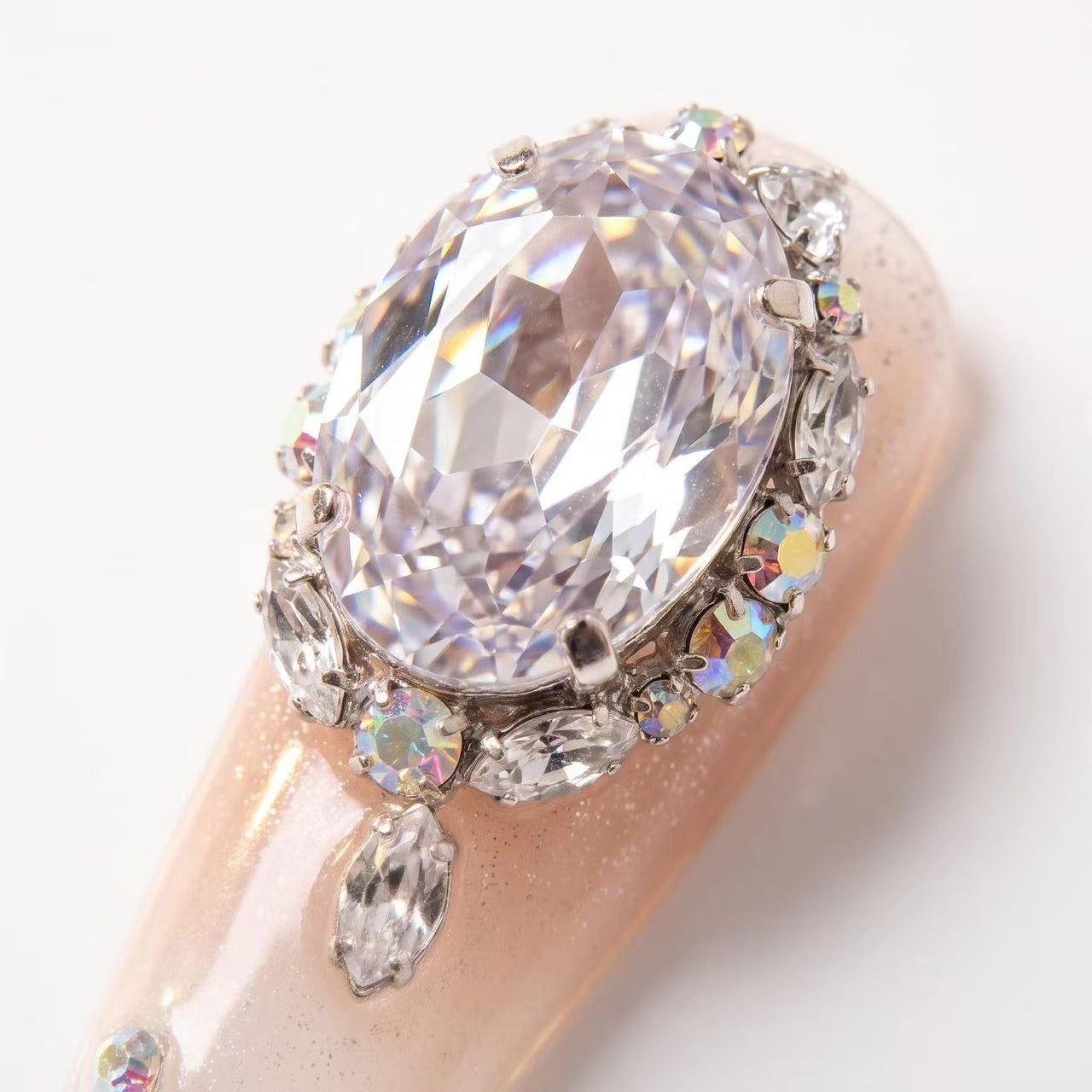 Nude Pink Gradient Big Swarovski Crystal Stiletto Press On Nails | Luxury Wedding Reusable False Nails