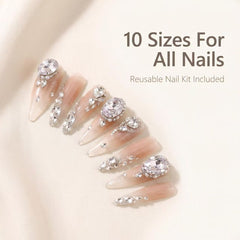 Nude Pink Gradient Big Swarovski Crystal Stiletto Press On Nails | Luxury Wedding Reusable False Nails