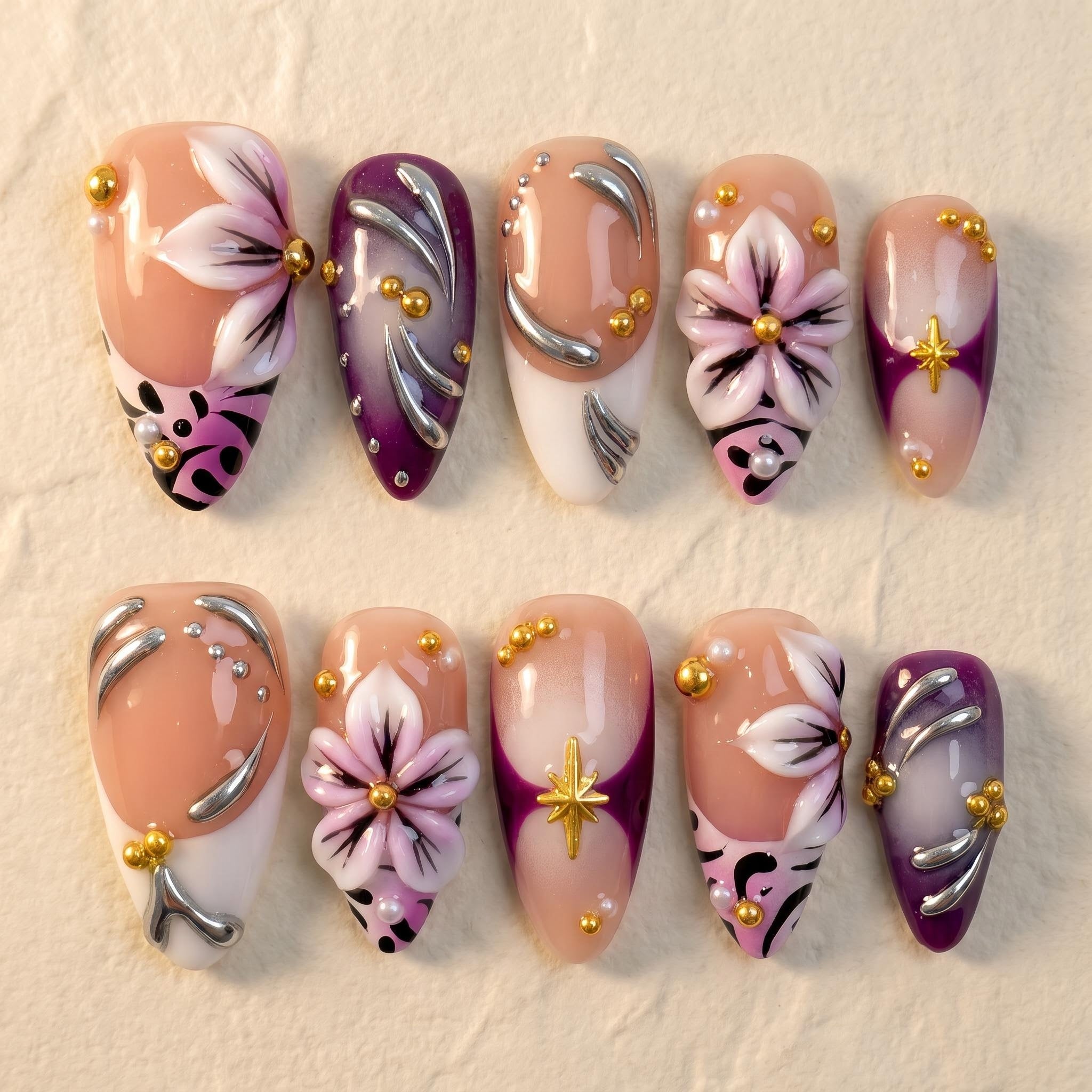 Purple Dream Lily Luxury Press‑On Nail Set